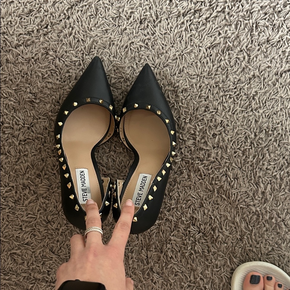 Steve Madden Black Pointed Studded D'Orsay Flats with Gold Accents